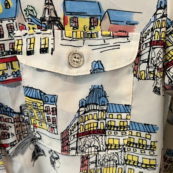 Karl Lagerfeld Whimsical Safari Style Button Down Shirt Paris Roll Tab Colorful - Picture 5 of 10